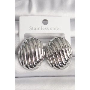 Pirinç Gümüş Renk İşlemeli Oval Model Kadın Küpe