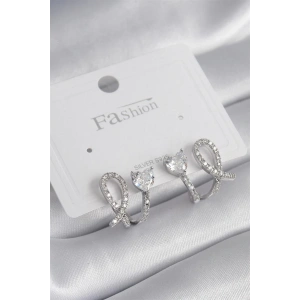 Pirinç Gümüş Renk Kalp Model Zirkon Taşlı Kadın Küpe