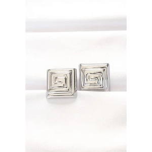 Pirinç Gümüş Renk Kare Form Küpe