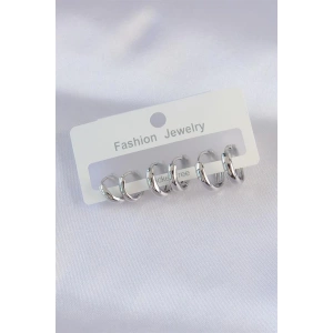 Pirinç Gümüş Renk Oval Bombeli Küpe Seti