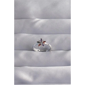 Pirinç Gümüş Renk Renkli Zirkon Taşlı Ayarlamalı Yüzük