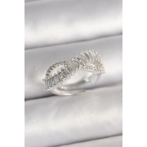 Pirinç Gümüş Renk Su Yolu Zirkon Taşlı Sonsuzluk Model Ayarlanabilir Kadın Yüzük