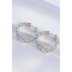 Pirinç Gümüş Renk Zincir Model Halka Küpe