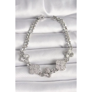 Pirinç Gümüş Renk Zincir Yonca Model Kadın Bileklik