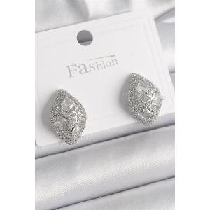 Pirinç Gümüş Renk Zirkon Taş İşlemeli Damla Model Kadın Küpe