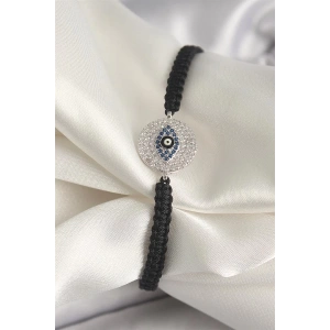 Pirinç Gümüş Renk Zirkon Taşlı Göz İşlemeli Figür Asansörlü Makrome Model Kadın Bileklik