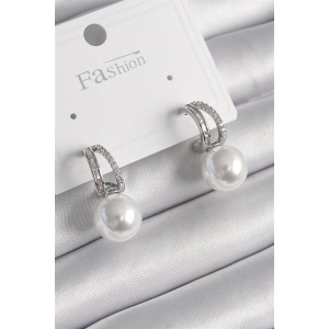 Pirinç Gümüş Renk Zirkon Taşlı Halka İnci Detay Kadın Küpe