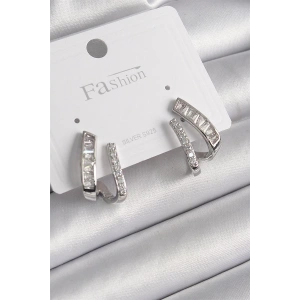 Pirinç Gümüş Renk Zirkon Taşlı Kadın Küpe