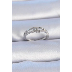 Pirinç Gümüş Renk Zirkon Taşlı Kalp Model Kadın Yüzük