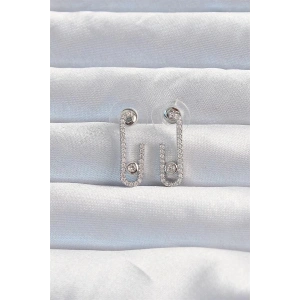 Pirinç Gümüş Renk Zirkon Taşlı Yarım Messika Küpe