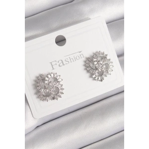 Pirinç Gümüş Renk Zirkon Taşlı Yonca Model Kadın Küpe