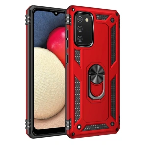 Samsung Galaxy A03S Kılıf Sofya Yüzüklü Silikon Kapak - Kırmızı