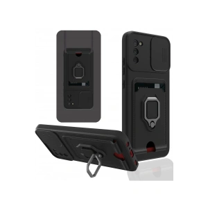 Samsung Galaxy A03S Kılıf Zuma Kartvizitli Yüzüklü Silikon - Siyah