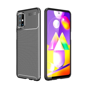 Samsung Galaxy M31S Kılıf Auto Focus Karbon Kapak - Siyah