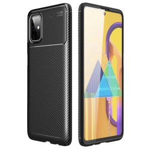 Samsung Galaxy M51 Kılıf Auto Focus Karbon Kapak - Siyah