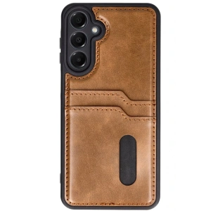 Samsung Galaxy S24 FE Kılıf Sara Kartvizitli Deri Kılıf - Taba