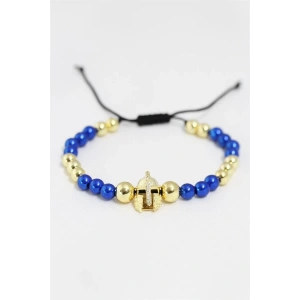 Sarı Lacivert Renkli Çelik Zirkon Objeli Asansörlü Bileklik