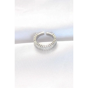 Sıralı Baget Taşlı Silver Renk Ayarlanabilir Yüzük