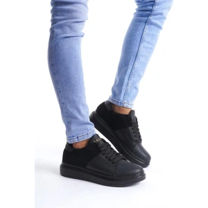 SLW151 Boost Bağcıklı Cilt Süet Erkek Günlük Sneaker Ayakkabı CSST - Siyah