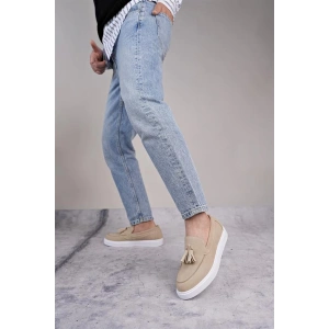 SLW153 Bloom Bağcıksız Püsküllü Süet Erkek Günlük Spor Klasik Ayakkabı SBT - Krem