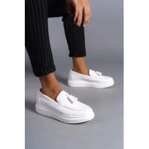 SLW154 Blaze Bağcıksız Püsküllü Cilt Erkek Günlük Spor Klasik Ayakkabı CBT - Beyaz