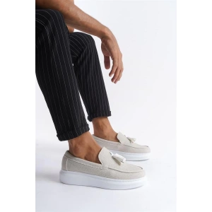 SLW154 Blaze Bağcıksız Püsküllü Keten Erkek Günlük Spor Klasik Ayakkabı KBT - Beyaz