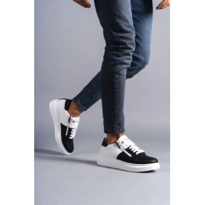 SLW155 Warrior Bağcıklı ve Fermuarlı Cilt Erkek Günlük Sneaker Ayakkabı CBT - Beyaz/Siyah