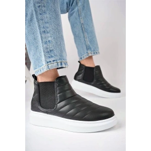 SLW205 Boston Bağcıksız Cilt Erkek Spor Bot BT - Siyah