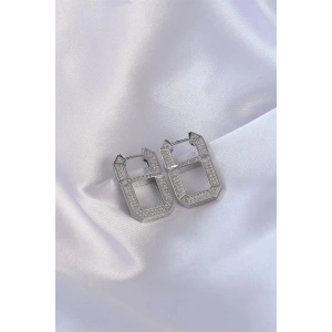 Vip Seri Pirinç Gümüş Renk Zirkon Taşlı Serenay Küpesi