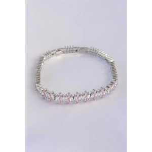 Vip Seri Pirinç Pembe Zirkon Taşlı Gümüş Renk Baget Model Bileklik