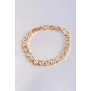 Vip Seri Pirinç Zirkon Taşlı Gold Renk Kare Su Yolu Model Bileklik