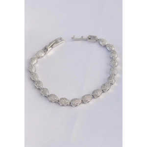 Vip Seri Pirinç Zirkon Taşlı Gümüş Renk Damla Model Bileklik