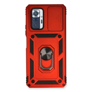 Xiaomi Redmi Note 10 Pro Kılıf Pars Lens Yüzüklü Silikon - Kırmızı