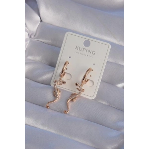 XUPİNG Rose Renk Zirkon Taşlı Kertenkele Model Halka Küpe