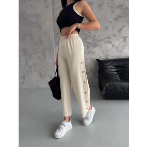 Yan Düğmeli Bol Paça Lastikli Yazlık Pantolon