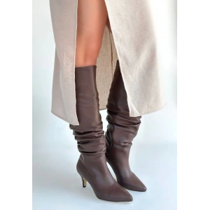 Zelya Kahverengi Cilt Topuklu Çizme