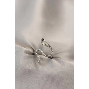 Zirkon Taşlı Gümüş Renk Yılan Yüzük