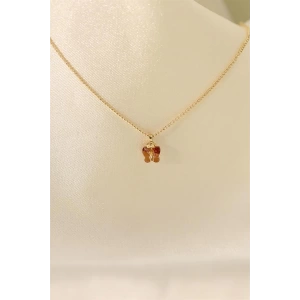 Zirkon Taşlı Mercan Renk Minimal Kelebek Kolye