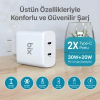 BİX BX2P50 50W FAST TYPE - C ÇIKIŞ ŞARJ ADAPTÖRÜ