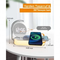 I-Dragon Led Işıklı Masa Saati ve Kablosuz Şarj K01T