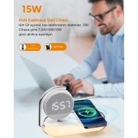 I-Dragon Led Işıklı Masa Saati ve Kablosuz Şarj K01T