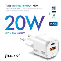 İberry 20W Gan Çigt Çıkışlı Şarj Başlığı Hi20 Mini