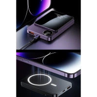 YK DESIGN 5000 MAH KABLOLU-22.5W MAGSAFE-15W POWERBANK YK-915 MOR