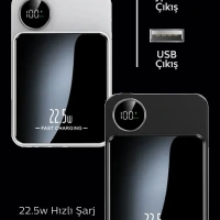 YK DESIGN 5000 MAH KABLOLU-22.5W MAGSAFE-15W POWERBANK YK-915 SİYAH