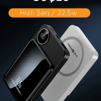 YK DESIGN 5000 MAH KABLOLU-22.5W MAGSAFE-15W POWERBANK YK-915 SİYAH