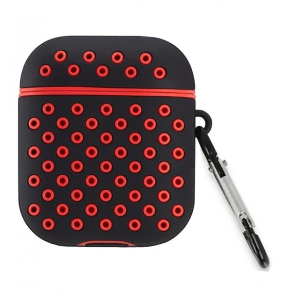 AİRPODS 1 SİLİKON DELİKLİ SİYAH-KIRMIZI KILIF