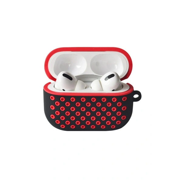 AİRPODS PRO 2 SİLİKON DELİKLİ SİYAH-KIRMIZI KILIF