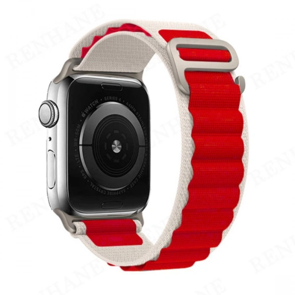 APPLE WATCH 42 - 49 MM UYUMLU ALPİNE LOOP BEYAZ-KIRMIZI KORDON