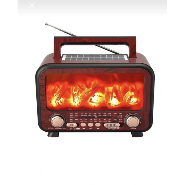 Fp-2393-s Güneş Panelli Şömine Radio Ses Bombası kestane