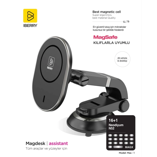 İBERRY MAGDESK VANTUZLU MAGSAFE ARAÇ TUTUCU